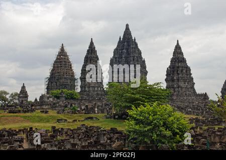 View of Prambanan, a 9th-century Hindu temple compound located in the Special Region of Yogyakarta, in southern Java, Indonesia. Stock Photo
