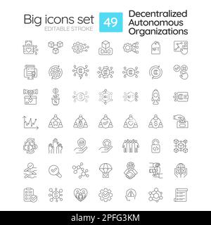 Decentralized autonomous organizations linear icons set Stock Vector