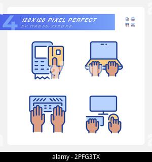 Black hands using devices pixel perfect RGB color icons set Stock Vector