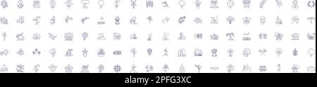 Plants line icons signs set. Design collection of Flora, Growth, Photosynthesis, Foliage, Algae, Trees, Shrubs, Petals outline concept vector Stock Vector