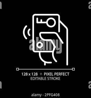 Hand with car remote starter pixel perfect white linear icon for dark theme Stock Vector