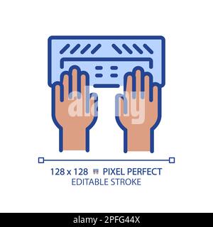 Black hands with Braille keyboard pixel perfect RGB color icon Stock Vector