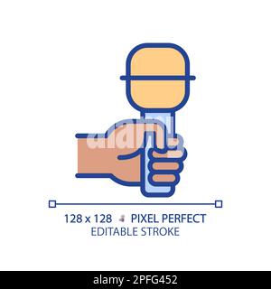Black hand with microphone pixel perfect RGB color icon Stock Vector