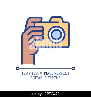 Black hand with camera pixel perfect RGB color icon Stock Vector