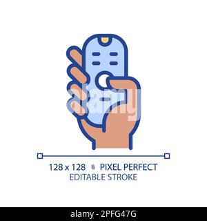 Black hand with remote control pixel perfect RGB color icon Stock Vector