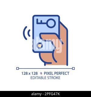 Black hand with car remote starter pixel perfect RGB color icon Stock Vector