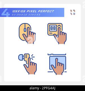 Black hands pressing keys on devices pixel perfect RGB color icons set Stock Vector