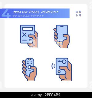 Black hands with mobile devices pixel perfect RGB color icons set Stock Vector