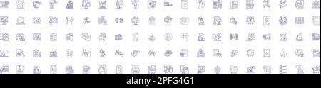 Planning and graphics line icons signs set. Design collection of Planning, Graphics, Design, Layout, Strategy, Visualization, Creativity, Organization Stock Vector