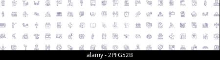 Online school line icons signs set. Design collection of E learning, Virtual, Online, Academy, Classes, Tutoring, Courses, Instruction outline concept Stock Vector