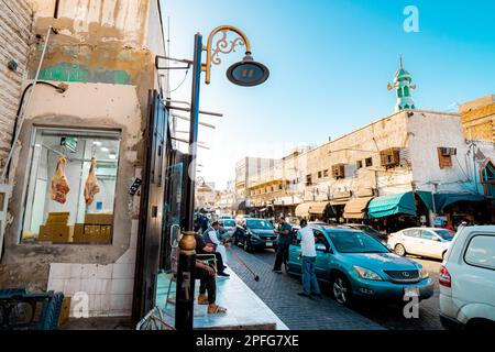 Exterior view of a butchery at the Souk Baab Makkah (Bab Makkah) street market at the historic district Al-Balad in Jeddah, KSA, Saudi Arabia Stock Photo