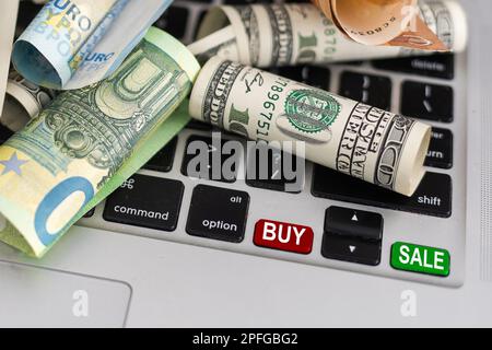 Computer keyboard with two business keys - e-commerce concept. Stock Photo