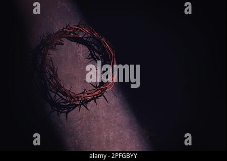 Closeup Crown of thorns in Old Wall Stock Photo