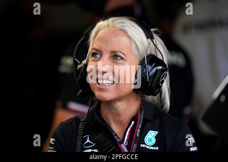 File photo dated 02-07-2022 of Angela Cullen. Lewis Hamilton has parted company with his performance coach Angela Cullen. Cullen has been part of Hamilton’s small inner circle since 2016, assisting the British driver as recently as the season opener in Bahrain a fortnight ago. Issue date: Friday March 17, 2023. Stock Photo