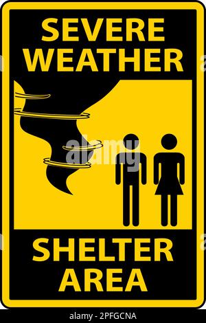 Severe Weather Shelter Area Sign On White Background Stock Vector
