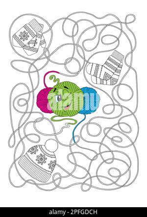 Labyrinth game for children, intertwined balls of yarn Stock Vector