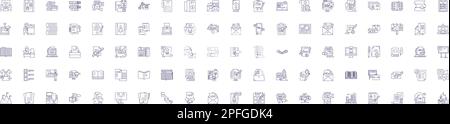 Publishing line icons signs set. Design collection of Printing, distribution, editing, marketing, manuscripts, magazines, books, newspapers outline Stock Vector