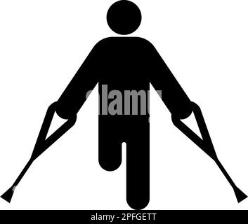 Man with broken leg crutch cane gypsum foot stick using sticks person crutches trauma concept icon black color vector illustration image flat style Stock Vector