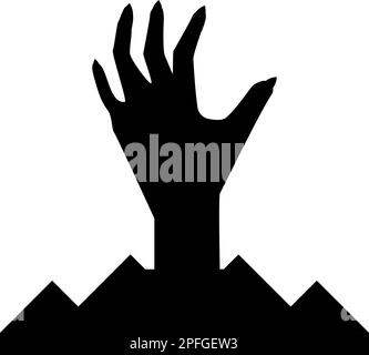 Scary human hand from ground silhouette dead man's Halloween decorative element zombie concept spooky clawed paw sharp nails bony arm fingers man Stock Vector