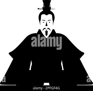 Emperor Japan China silhouette Chinese nobility Japanese ancient character avatar imperial ruler icon black color vector illustration image flat Stock Vector