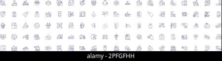 Sales line icons signs set. Design collection of Sales, Merchandising, Profits, Purchasing, Retailing, Marketability, Shipping, Advertising outline Stock Vector