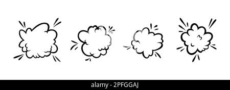 Comic boom effect clouds. Set of explosion bubbles and smoke. Vector illustration isolated on white background Stock Vector