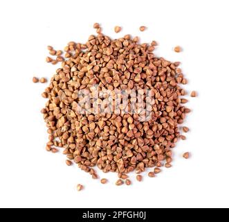 Close-up of dried raw Buckwheat isolated on white, top view Stock Photo