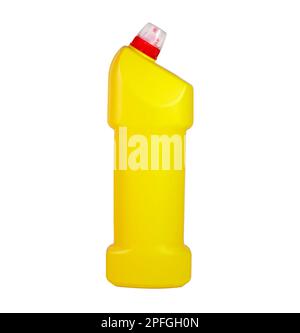 Yellow plastic bottle, container for household chemical liquids isolated on white Stock Photo