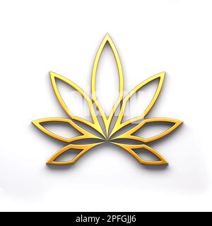 Marijuana lineal flower or cannabis leaf weed violet color style logo icon isolated on white background. 3D Render illustration Stock Photo