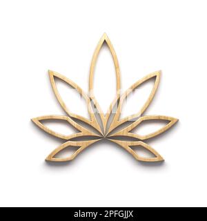 Marijuana lineal flower or cannabis leaf weed wood style logo icon isolated on white background. 3D Render illustration Stock Photo