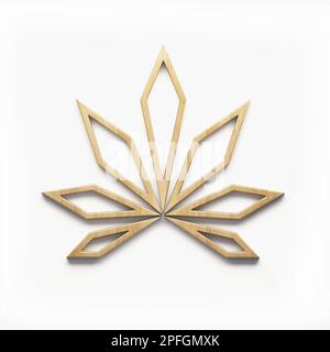 Marijuana minmalist leaves cannabis wood style logo icon isolated on white background. 3D Render illustration Stock Photo