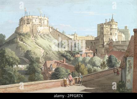 Windsor Castle: The Round Tower, Royal Court and Devil's Tower from the Black Rod circa 1767 by Paul Sandby Stock Photo