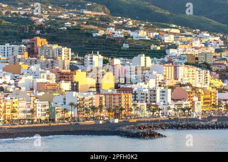 City and harbour at sunrise, Santa Cruz de La Palma, La Palma, Canary Islands, Kingdom of Spain Stock Photo