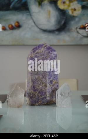 Amethyst crystal quartz. Unique crystal. Stock Photo