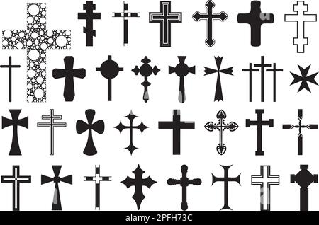 Collection of different crosses isolated on white Stock Vector