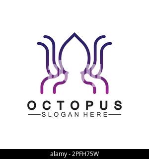 Octopus simple modern line art logo design-vector illustration Stock Vector