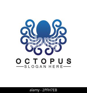 Octopus simple modern line art logo design-vector illustration Stock Vector