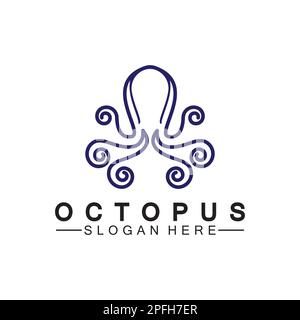 Octopus simple modern line art logo design-vector illustration Stock Vector