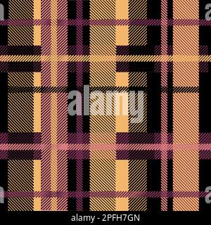 Plaid pattern in contrast purple, pink, yellow, black for scarf, blanket, duvet cover, throw, poncho. Seamless herringbone textured modern tartan chec Stock Vector