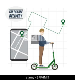 Drone delivery concept. Cartoon Quadcopter with cargo. Future ...