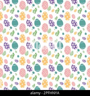 Seamless pattern with colorful Easter eggs and rabbits. Vector ...