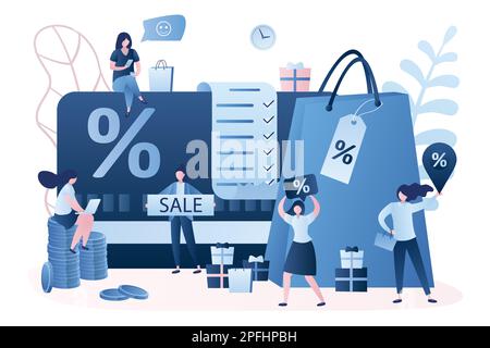 Discount and loyalty card, loyalty program and customer service. Rewards card points concept,big shopping list and shopping bag.Various women clients Stock Vector