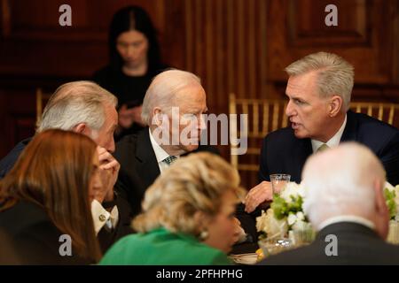 Washington DC, USA. 17th Mar, 2023. Rep. Richard Neal, U.S. President Joe Biden and Speaker of the House of Representatives Kevin McCarthy at the Friends of Ireland Caucus St. Patrick's Day Luncheon on Capitol Hill in Washington on March 17, 2023. Photo by Yuri Gripas/Pool/Sipa USA Credit: Sipa USA/Alamy Live News Stock Photo