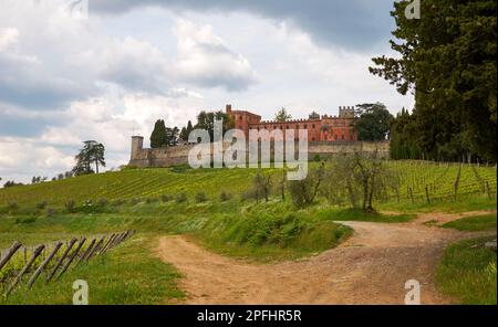 View on Brolio castle on the Tuscan wine road ( Chianti road ), Italy Stock Photo