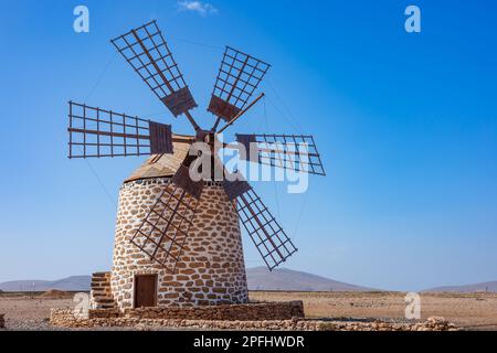 The renovated windmill Molino de Tefia on the island of Fuerteventura in the Canary Islands Stock Photo
