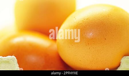 Macro of eggs on white background Stock Photo