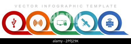 Technology icon set, miscellaneous icons such as usb, wifi, computer, satellite and printer for webdesign and mobile applications, flat design infogra Stock Vector