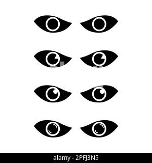 Angry, mad eyes collection . Black and white easy editable vector icon. Stock Vector