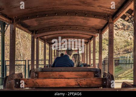 Entrance building to el soplao cave, glazed terrace of the restaurant in Cantabria, Spain, Europe Stock Photo