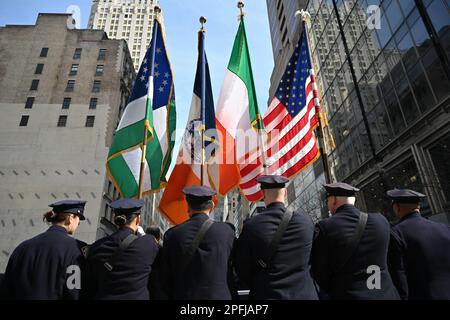 People march in the 262nd Annual St. Patrick's Day Parade on March 17, 2023 in New York City. Stock Photo